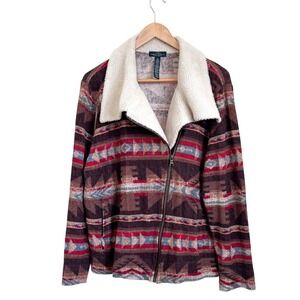 Ralph Lauren Y2K Womens Aztec Tribal Moto Jacket Size 1X Western Sherpa Fleece
